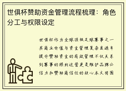 世俱杯赞助资金管理流程梳理：角色分工与权限设定