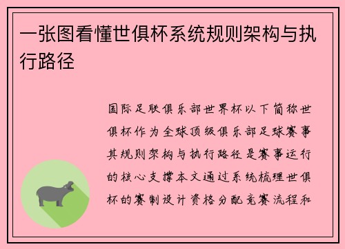 一张图看懂世俱杯系统规则架构与执行路径